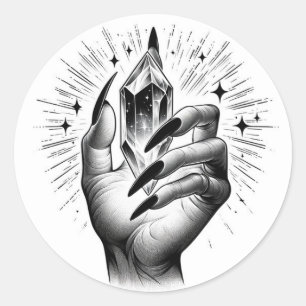 Adesivo Redondo Unhas Pretas Longas & Magia de Energia de Cristal 