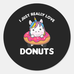 Adesivo Redondo Unicorn ama Rosquinha Unicorns são cor-de-rosa