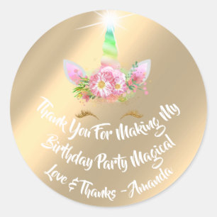 Adesivo Redondo Unicorn Aniversário Favorece o Arco-Íris Rosa Dour