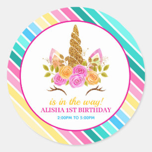 Adesivo Redondo Unicorn Birthday primeiro aniversario Party