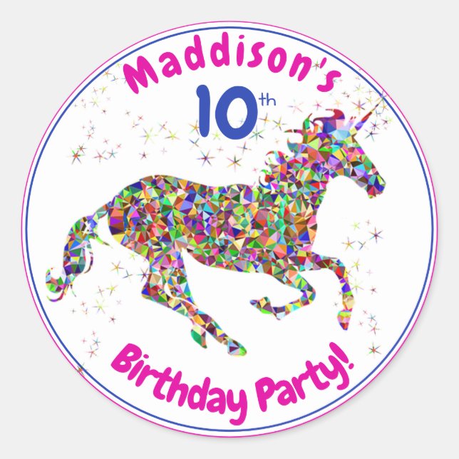 Adesivo Redondo Unicorn Birthday Sticker (Frente)