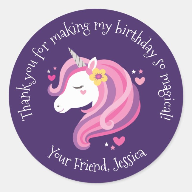 Adesivo Redondo Unicorn Birthday Sticker (Frente)