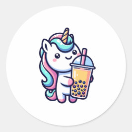 Adesivo Redondo unicorn bubble tea lover