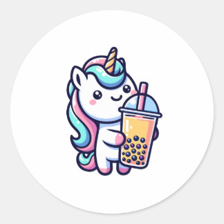 Adesivo Redondo unicorn bubble tea lover