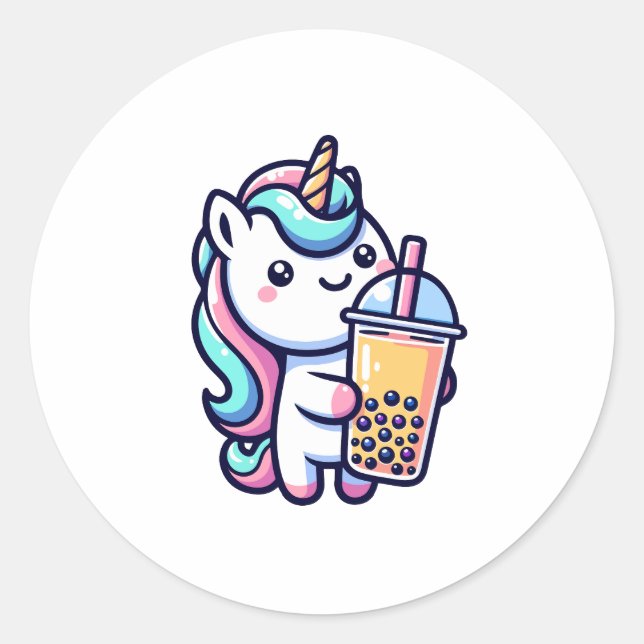 Adesivo Redondo unicorn bubble tea lover (Frente)
