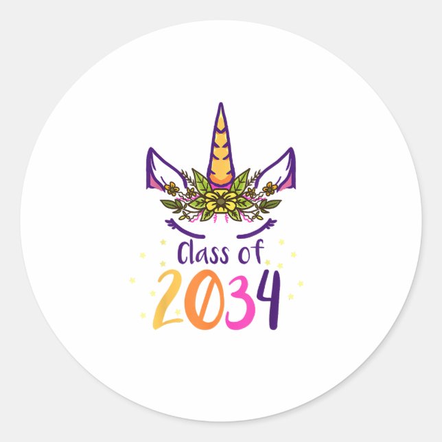 Adesivo Redondo Unicorn Class Of 2034 Grow With Me Kindergarten Gi (Frente)