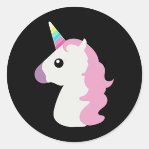 Adesivo Redondo Unicorn Emoji (fundo preto)