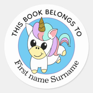 Adesivo Redondo Unicorn Este Livro Pertence Personalizado