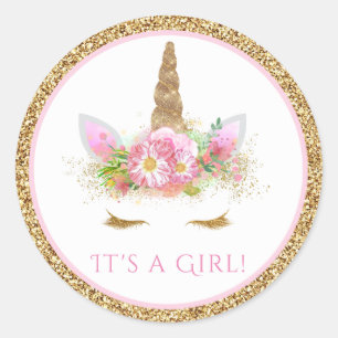 Adesivo Redondo Unicorn Face Girls Chás de fraldas Unicorn