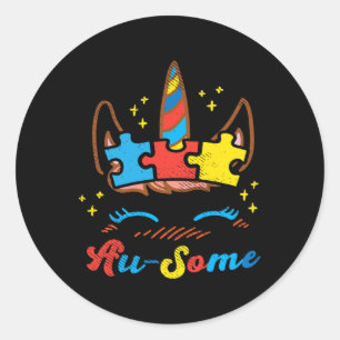 Adesivo Redondo Unicorn Face Quebra-cabeça Autismo Sensibilização 