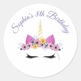Adesivo Redondo Unicorn Face Sticker para crianças, Personalizável
