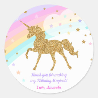 Adesivo Redondo Unicorn Favor Sticker, Rosa e Dourado Sticker