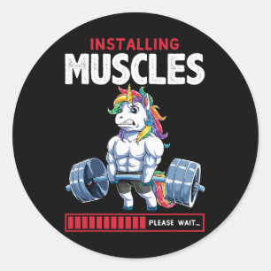Adesivo Redondo Unicorn Funny Bodybuilding Flexcorn Humor Gym Cute