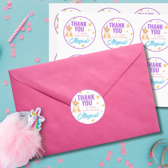 Adesivo Redondo Unicorn Girl Birthday, Partido Corgi (Criador carregado)