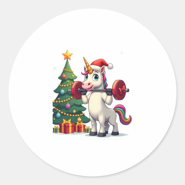 Adesivo Redondo Unicorn Lifting Christmas Weightlifting Deadlift G (Frente)