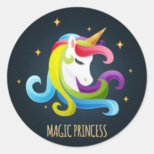 Adesivo Redondo Unicorn Magic Princess Colorful