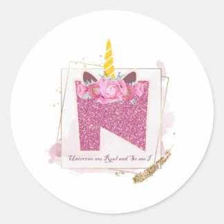 Adesivo Redondo Unicorn Monograma N Autocolantes Personalizados