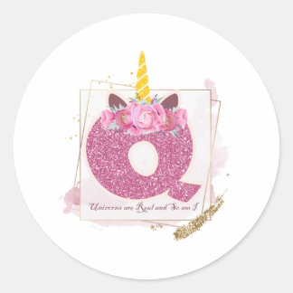Adesivo Redondo Unicorn Monograma Q Autocolantes Personalizados