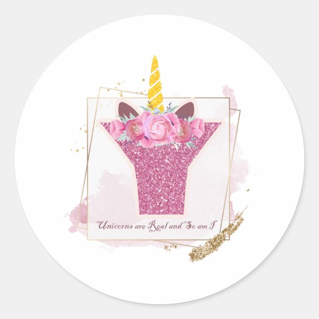 Adesivo Redondo Unicorn Monograma Y Autocolantes personalizados (Frente)