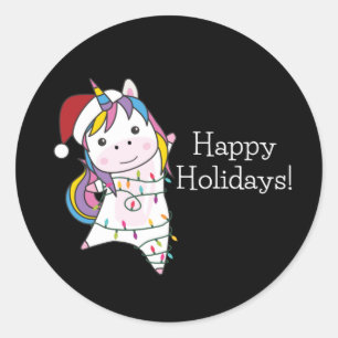 Adesivo Redondo Unicorn Natal Neve Inverno Animais Unicórnios