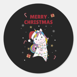 Adesivo Redondo Unicorn Natal Neve Inverno Animais Unicórnios