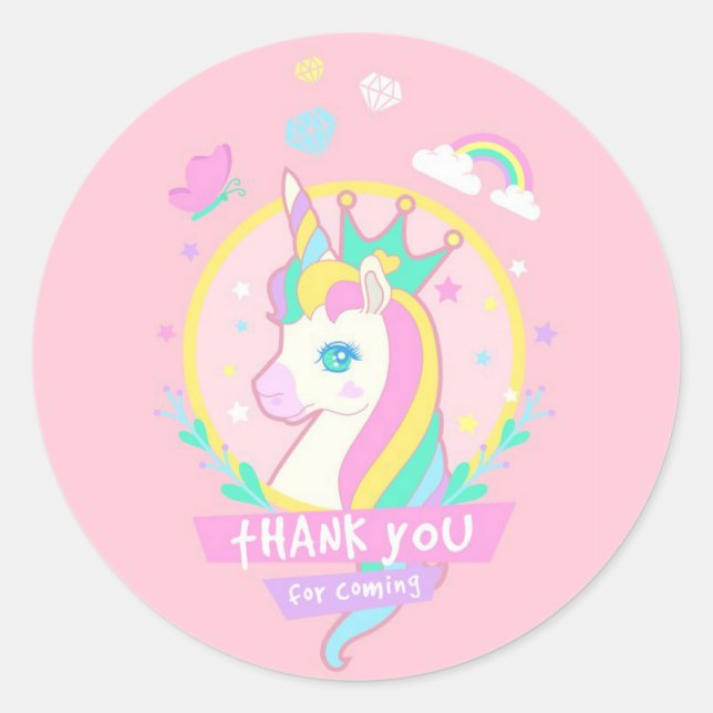 Adesivo Redondo Unicorn Obrigado (Frente)