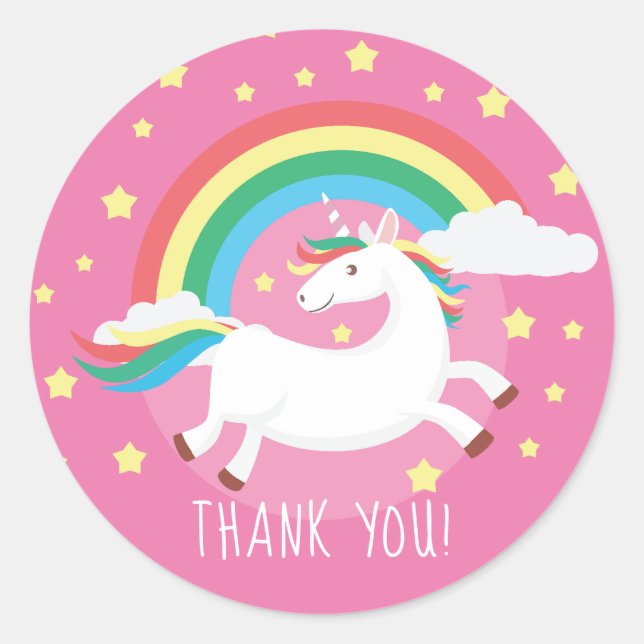 Adesivo Redondo Unicorn Obrigado Favor Sticker (Frente)