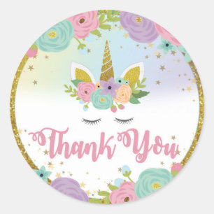 Adesivo Redondo Unicorn Obrigado, Round Sticker