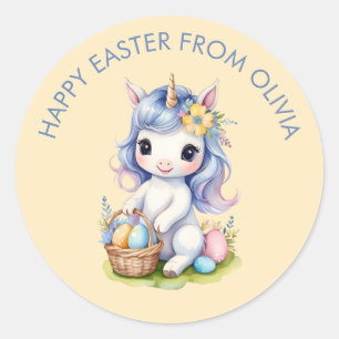 Adesivo Redondo Unicorn Personalizável para Felz pascoa de corte