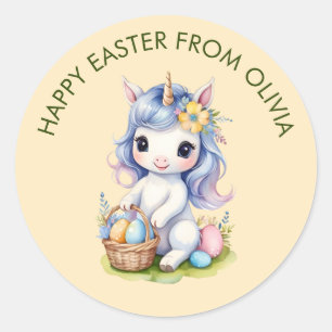 Adesivo Redondo Unicorn Personalizável para Felz pascoa de corte