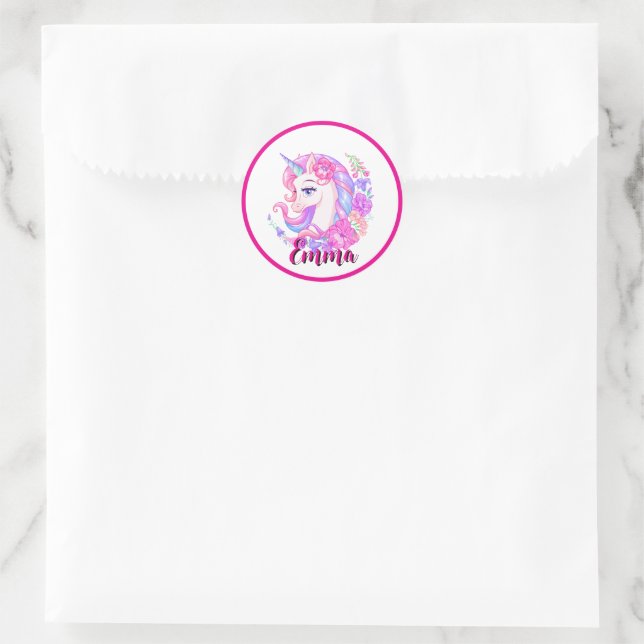 Adesivo Redondo unicorn & personalize your name (Bolsa)