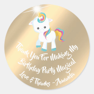 Adesivo Redondo Unicorn Pony Birthday favorece o arco-íris rosa Do