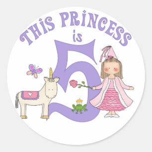 Adesivo Redondo Unicorn Princess 5 Birthday