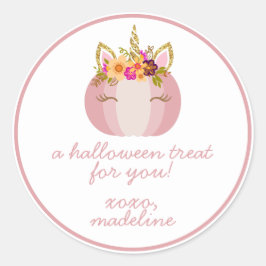 Adesivo Redondo Unicorn Pumpkin | Kids Halloween Sticker