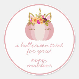 Adesivo Redondo Unicorn Pumpkin   Kids Halloween Sticker