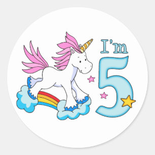 Adesivo Redondo Unicorn Rainbow 5 Birthday