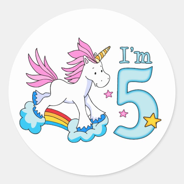Adesivo Redondo Unicorn Rainbow 5 Birthday (Frente)