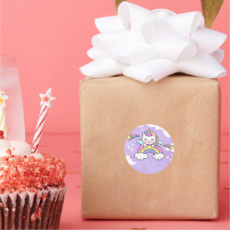 Adesivo Redondo Unicorn Rainbow Birthday Invitation Sticker
