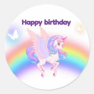 Adesivo Redondo Unicorn Rainbow Birthday Invitation  Sticker