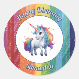 Adesivo Redondo Unicorn Rainbow Birthday Sticker