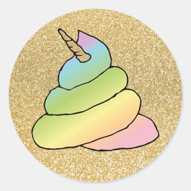 Adesivo Redondo Unicorn Rainbow Crap Emoji Poop Emoji Com Rosto (Frente)