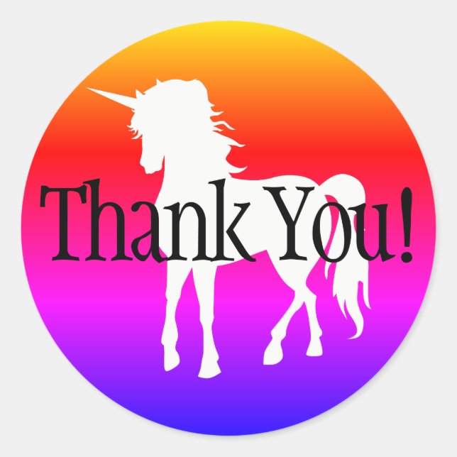 Adesivo Redondo Unicorn Rainbow Ombre Obrigado (Frente)