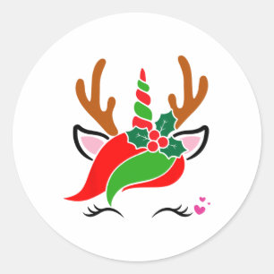 Adesivo Redondo Unicorn Reindeer Face Bonita Natal Engraçado