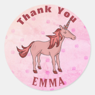 Adesivo Redondo Unicorn Rosa Obrigado Nome