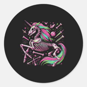 Adesivo Redondo Unicorn Skeleton Fantasy Halloween Punk Rock Zombi