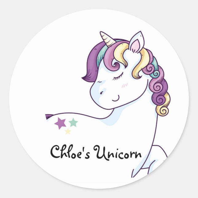 Adesivo Redondo Unicorn Sticker, Classroom Decor, Unicorn (Frente)