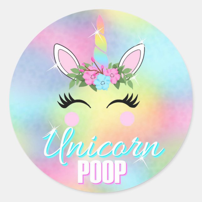 Adesivo Redondo Unicorn Stickers, Unicorn Poop, favoritos para fes (Frente)