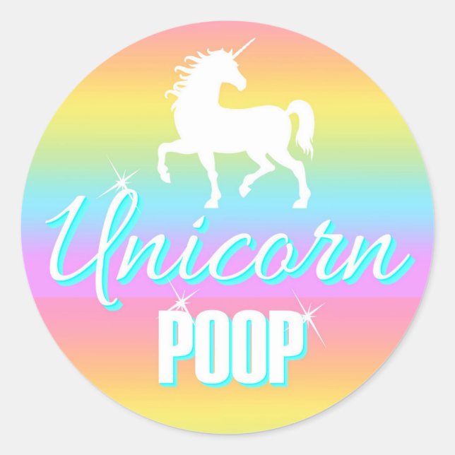 Adesivo Redondo Unicorn Stickers, Unicorn Poop, favoritos para fes (Frente)