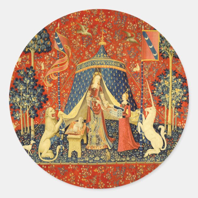 Adesivo Redondo Unicorn Tapestries Lady Legend Medieval (Frente)