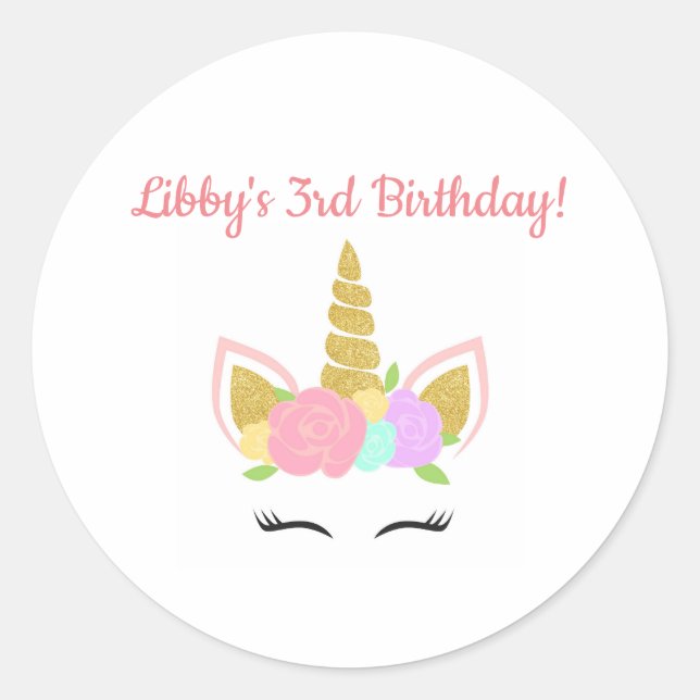 Adesivo Redondo Unicorn Themed Birthday Party Sticker Round (Frente)